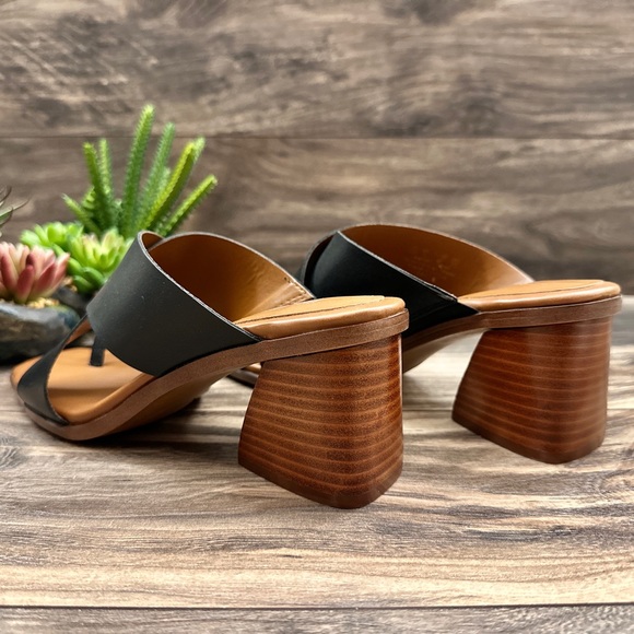 NIB Franco Sarto Safia Black Leather Toe Post Bock Heel Slide Sandal 8M 38 - Picture 7 of 14